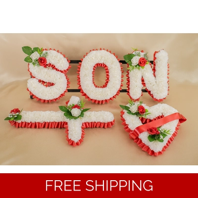 SON Funeral Tribute Package with Cross and Open Heart Arrangement